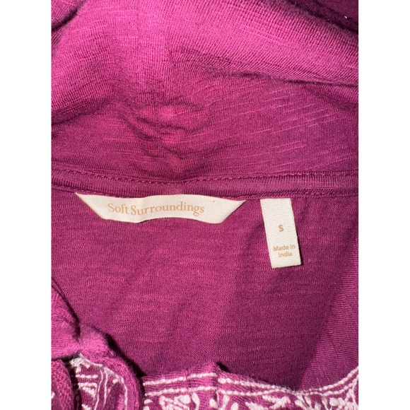 Soft Surroundings Embroidered Floral Zip Up Hooded Jacket Burgundy Size Small - Picture 6 of 7